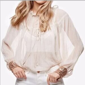 Free People Long Sleeve Top With Sequin Cuffs Size Med